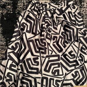 Black & White Geometric Midi Skirt satin like front tie women’s large